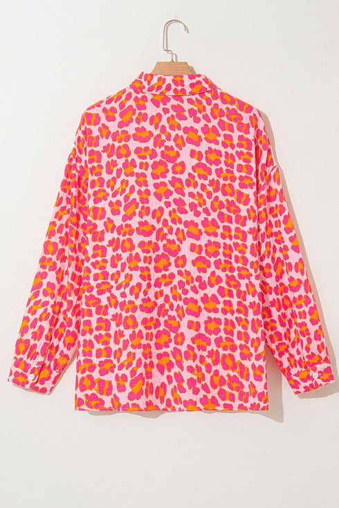 Relaxed Leopard Print Button Front Collared Shirt