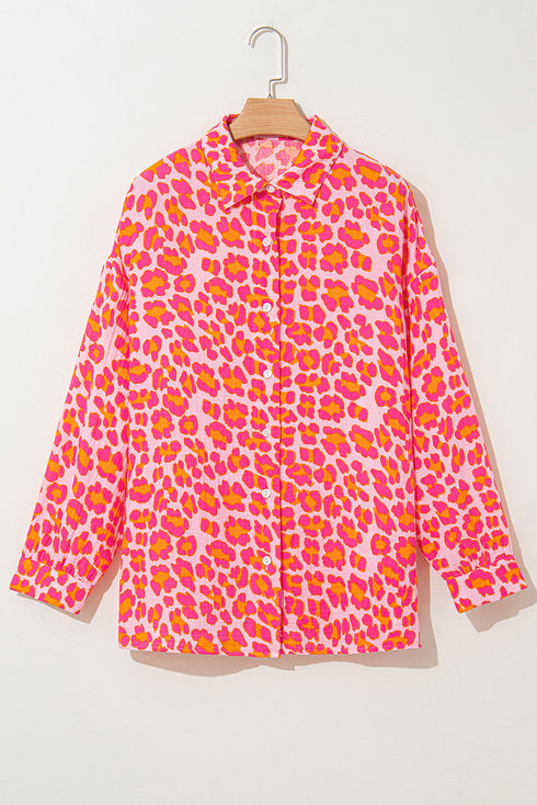 Relaxed Leopard Print Button Front Collared Shirt