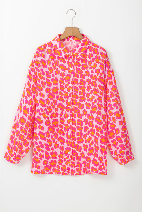 Relaxed Leopard Print Button Front Collared Shirt