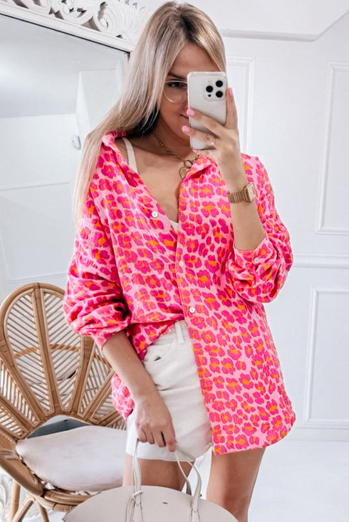 Relaxed Leopard Print Button Front Collared Shirt