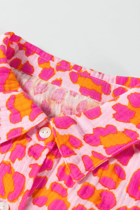 Relaxed Leopard Print Button Front Collared Shirt