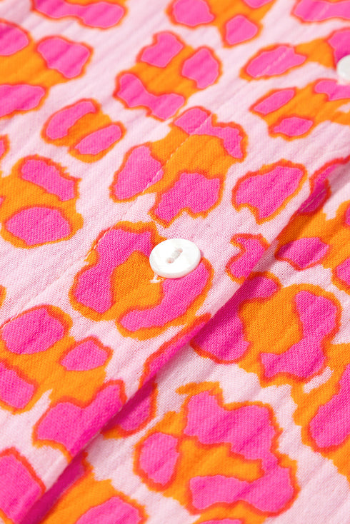 Relaxed Leopard Print Button Front Collared Shirt