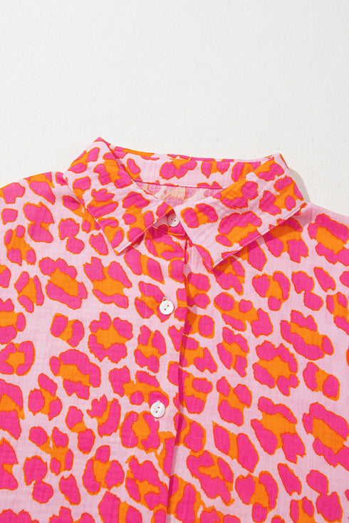 Relaxed Leopard Print Button Front Collared Shirt