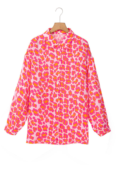 Relaxed Leopard Print Button Front Collared Shirt