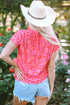 Relaxed Leopard Print V Neck Flutter Sleeve Blouse