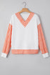 Relaxed Mixed Stripe Drop Shoulder Long Sleeve V Neck Top