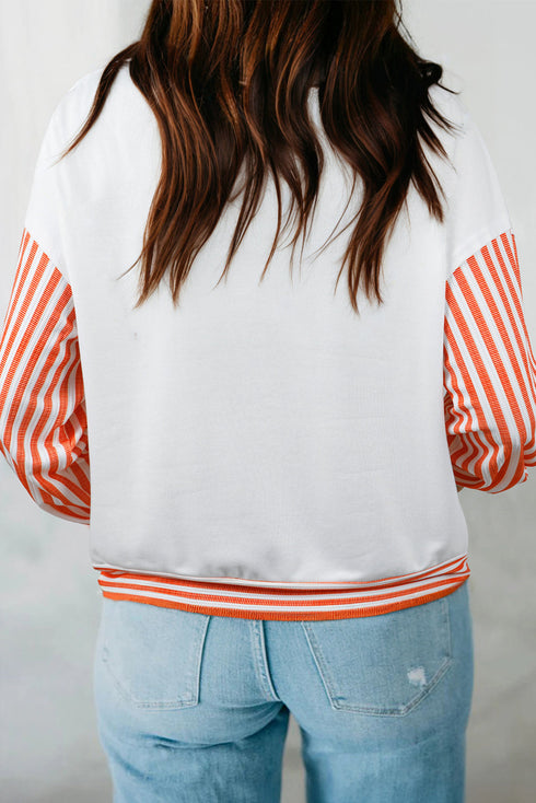 Relaxed Mixed Stripe Drop Shoulder Long Sleeve V Neck Top