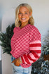 Relaxed Mixed Stripe V Neck Pullover Top