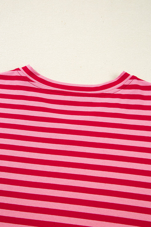 Relaxed Mixed Stripe V Neck Pullover Top