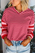 Relaxed Mixed Stripe V Neck Pullover Top