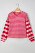 Relaxed Mixed Stripe V Neck Pullover Top