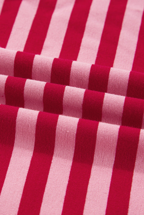 Relaxed Mixed Stripe V Neck Pullover Top