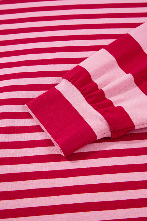Relaxed Mixed Stripe V Neck Pullover Top