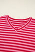 Relaxed Mixed Stripe V Neck Pullover Top