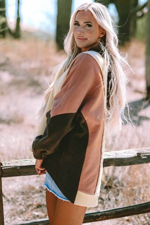 Relaxed Mixed Texture Exposed Seam Pullover Sweatshirt