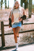 Relaxed Mixed Texture Exposed Seam Pullover Sweatshirt