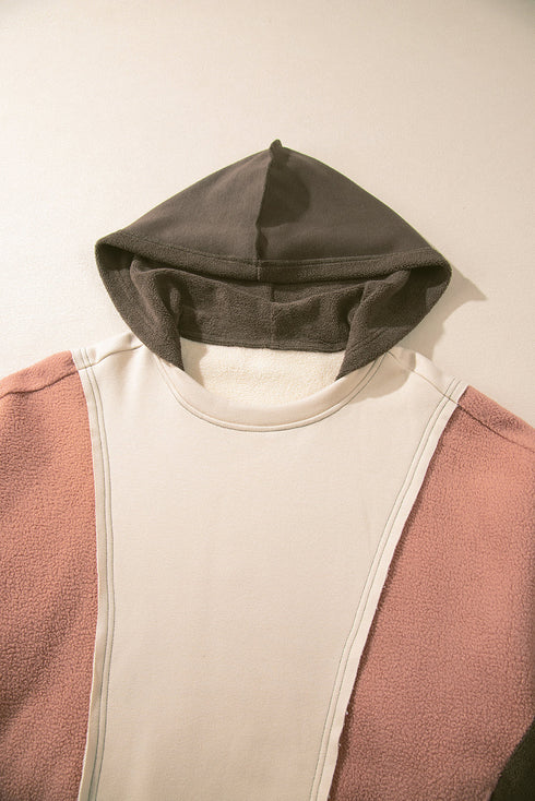 Relaxed Mixed Texture Exposed Seam Pullover Sweatshirt