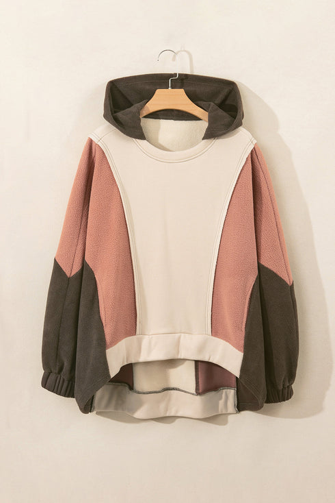 Relaxed Mixed Texture Exposed Seam Pullover Sweatshirt