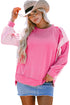 Relaxed Mixed Texture Exposed Seam Thermal Pullover Top