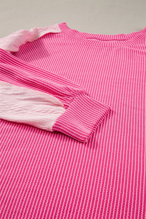 Relaxed Mixed Texture Exposed Seam Thermal Pullover Top