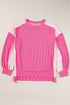 Relaxed Mixed Texture Exposed Seam Thermal Pullover Top