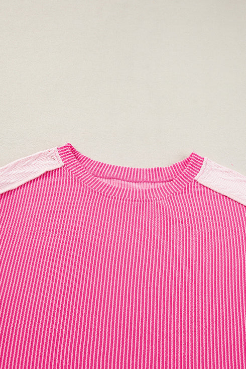 Relaxed Mixed Texture Exposed Seam Thermal Pullover Top