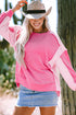Relaxed Mixed Texture Exposed Seam Thermal Pullover Top