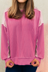 Relaxed Mixed Texture Exposed Seam Thermal Pullover Top