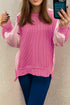 Relaxed Mixed Texture Exposed Seam Thermal Pullover Top
