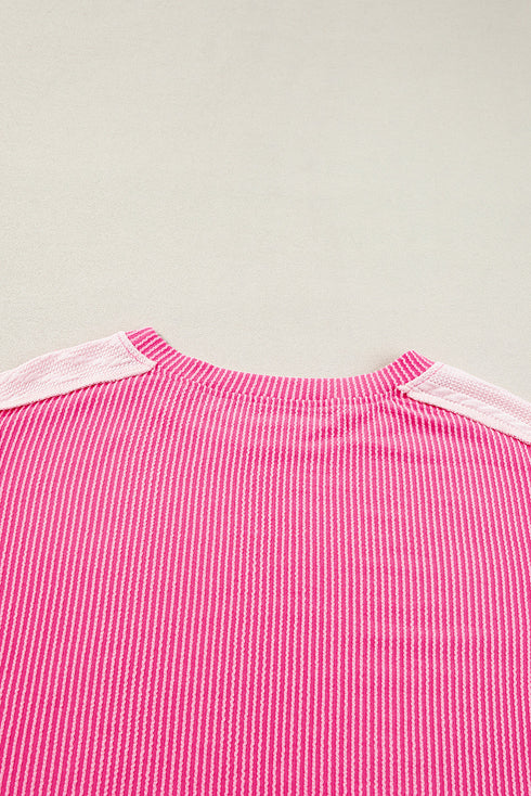 Relaxed Mixed Texture Exposed Seam Thermal Pullover Top