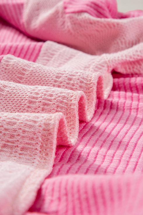 Relaxed Mixed Texture Exposed Seam Thermal Pullover Top