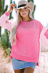 Relaxed Mixed Texture Exposed Seam Thermal Pullover Top