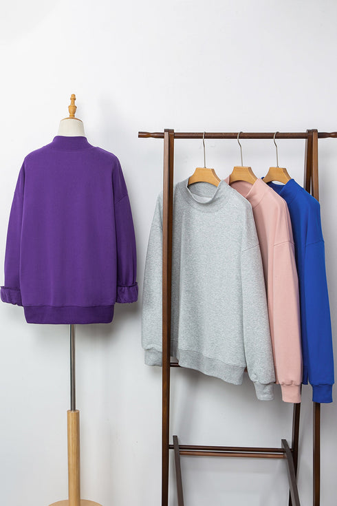 Relaxed Mock Neck Drop Shoulder Long Sleeve Sweatshirt