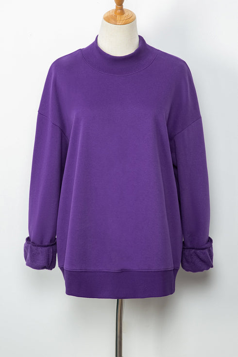 Relaxed Mock Neck Drop Shoulder Long Sleeve Sweatshirt