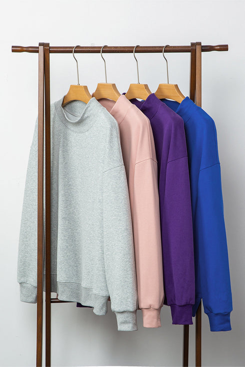 Relaxed Mock Neck Drop Shoulder Long Sleeve Sweatshirt