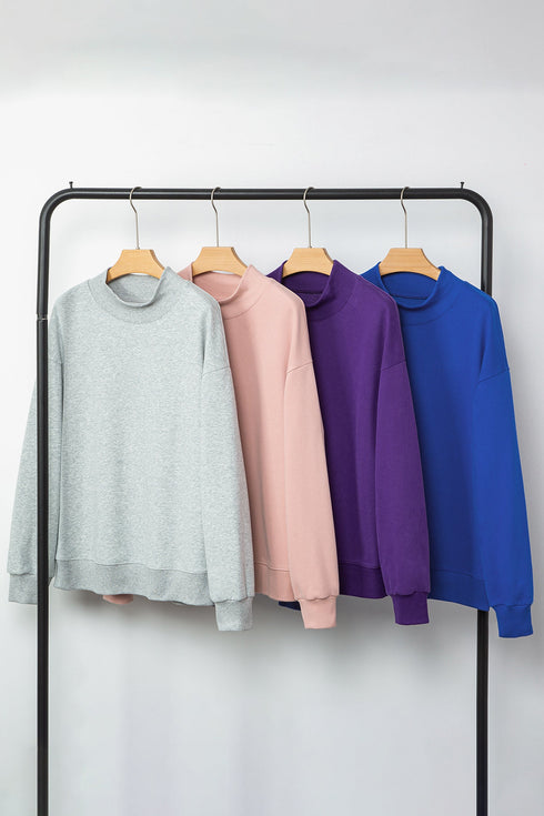 Relaxed Mock Neck Drop Shoulder Long Sleeve Sweatshirt