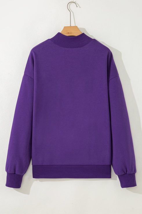 Relaxed Mock Neck Drop Shoulder Long Sleeve Sweatshirt