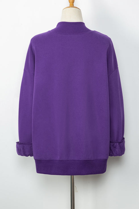 Relaxed Mock Neck Drop Shoulder Long Sleeve Sweatshirt