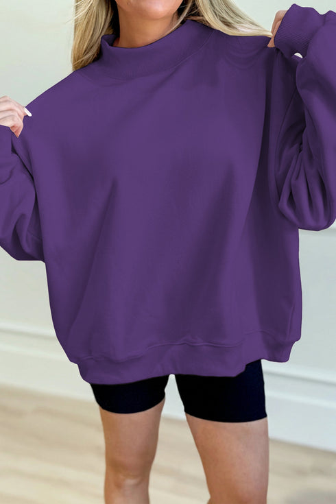 Relaxed Mock Neck Drop Shoulder Long Sleeve Sweatshirt