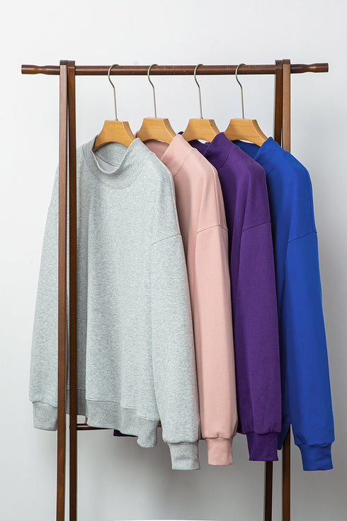 Relaxed Mock Neck Drop Shoulder Long Sleeve Sweatshirt