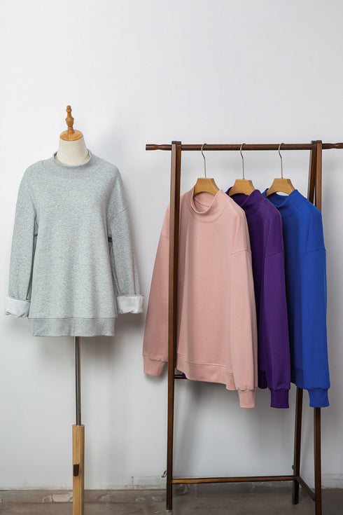 Relaxed Mock Neck Drop Shoulder Long Sleeve Sweatshirt