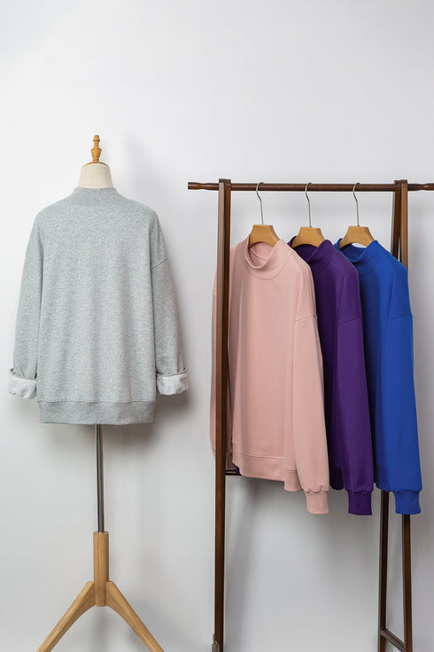 Relaxed Mock Neck Drop Shoulder Long Sleeve Sweatshirt