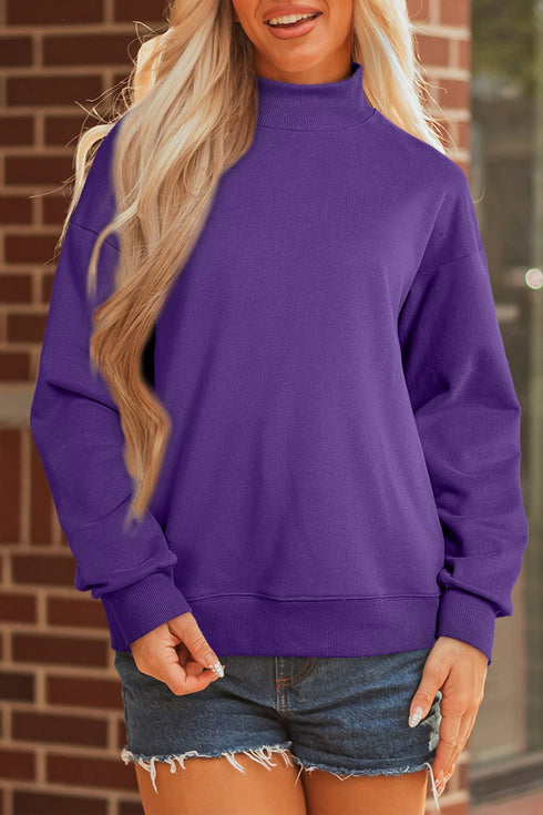 Relaxed Mock Neck Drop Shoulder Long Sleeve Sweatshirt