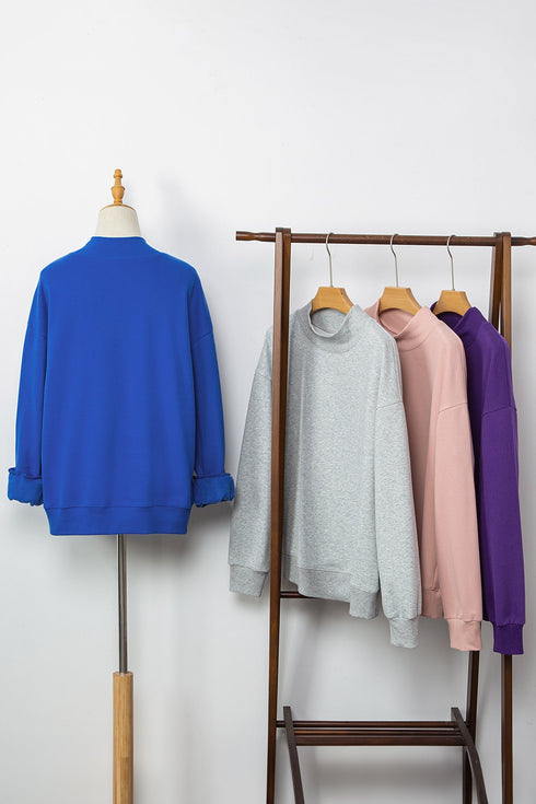 Relaxed Mock Neck Drop Shoulder Long Sleeve Sweatshirt