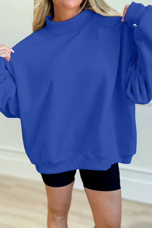 Relaxed Mock Neck Drop Shoulder Long Sleeve Sweatshirt