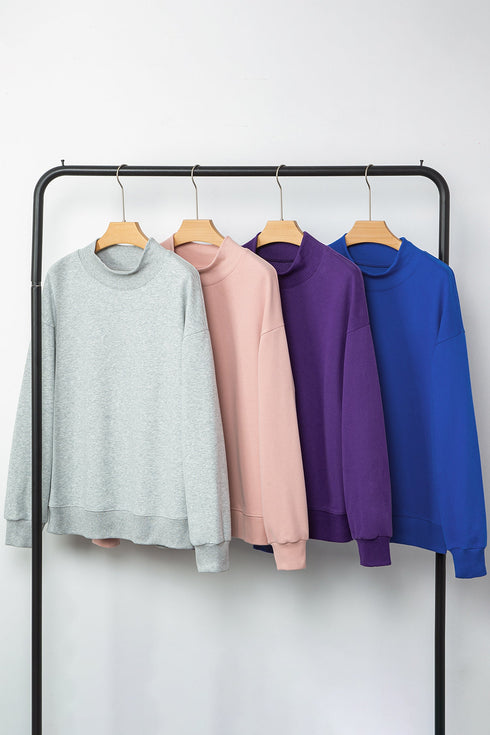 Relaxed Mock Neck Drop Shoulder Long Sleeve Sweatshirt