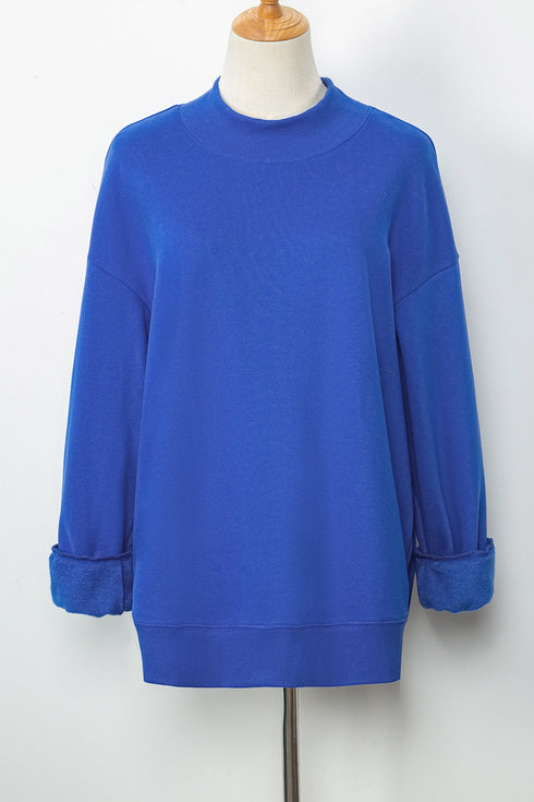 Relaxed Mock Neck Drop Shoulder Long Sleeve Sweatshirt