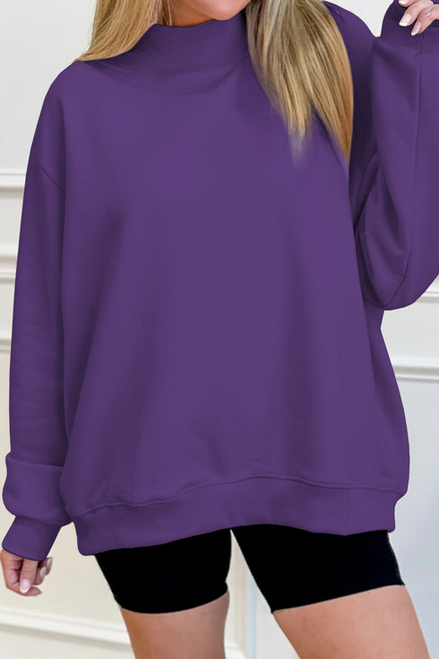 Relaxed Mock Neck Drop Shoulder Long Sleeve Sweatshirt