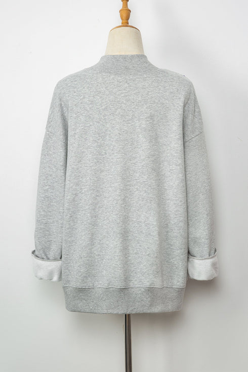 Relaxed Mock Neck Drop Shoulder Long Sleeve Sweatshirt