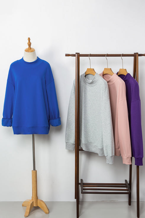 Relaxed Mock Neck Drop Shoulder Long Sleeve Sweatshirt